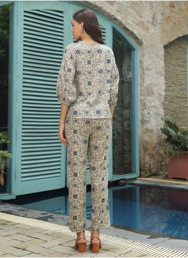 sanskrutihomes All-Over Print Balloon Sleeve Top and Trousers Co-Ords by Styli  - Image 2
