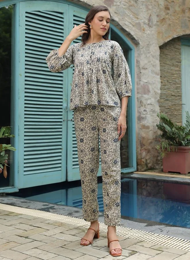sanskrutihomes sanskrutihomes All-Over Print Balloon Sleeve Top and Trousers Co-Ords