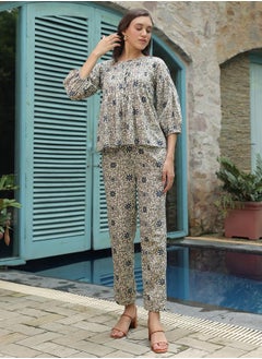 sanskrutihomes All-Over Print Balloon Sleeve Top and Trousers Co-Ords by Styli  - Image 4