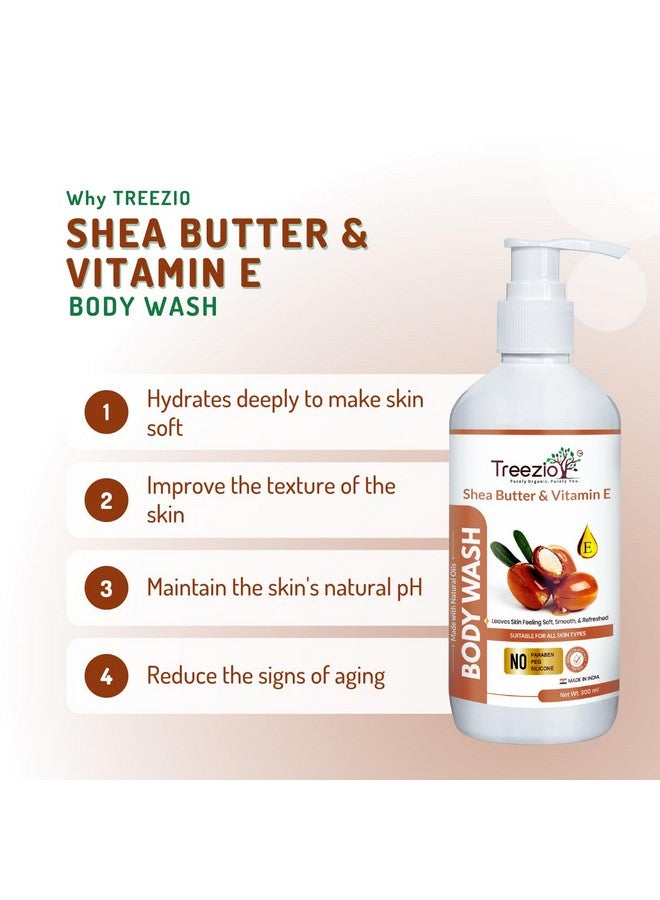 Treezio Shea Butter & Vitamin E Body Wash Gel (300ml) | Bodywash for Intense Hydration and Protection | Natural Body Wash for Women & Men | No Paraben and Silicone - Image 2
