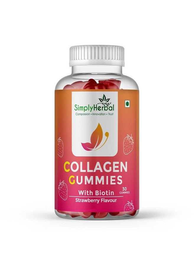 Simply Herbal بناء كولاجين البشرة العشبي البسيط مع البيوتين وحمض الهيالورونيك | دعم الشعر والبشرة للرجال والنساء | 30 حبة جومي بنكهة الفراولة - Image 1