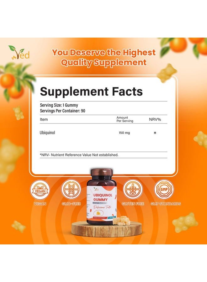 Ved Ubiquinol Gummy | Active Form coq10 | High Absorption/Enhanced bioactivity | Essential for Heart Health and Cellular Energy Production | 150 mg, 90 Gummy - Image 5