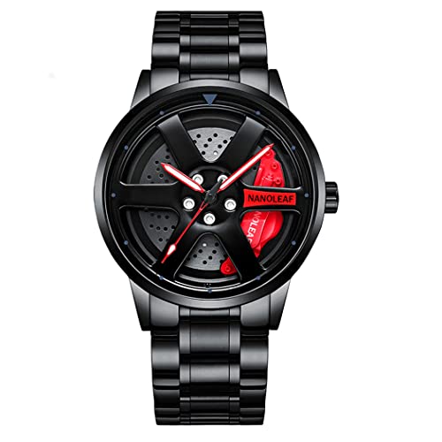NANOLEAF Men's 3D Rotating Roulette Watch,Cool Quartz Movement Spinning Car Wheel Rim Hub Stainless Steel Luminous Pointer Waterproof Sport Casual Unique Super Wristwatch - Image 1