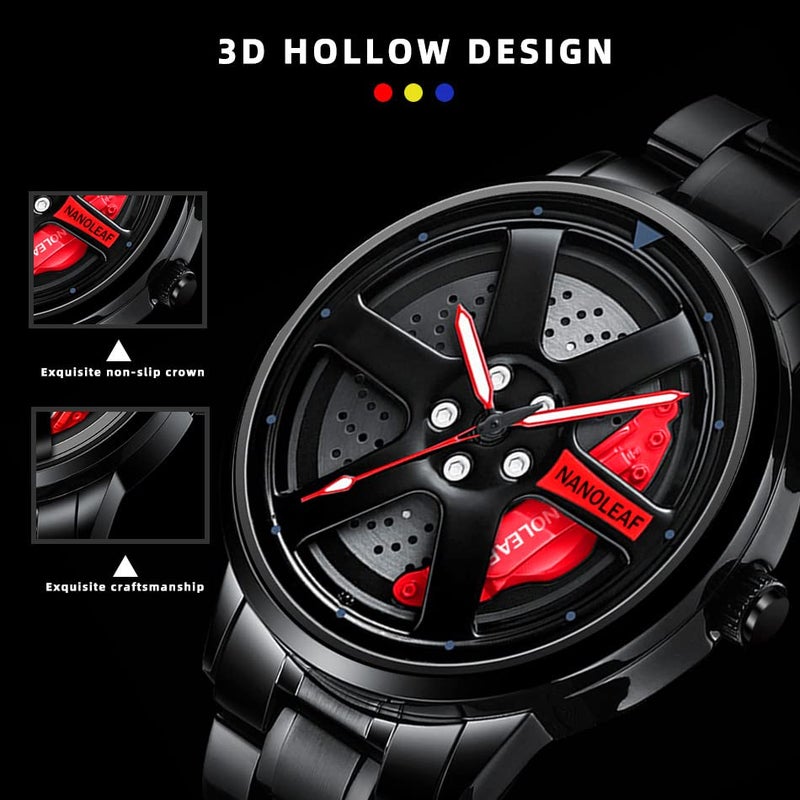 NANOLEAF Men's 3D Rotating Roulette Watch,Cool Quartz Movement Spinning Car Wheel Rim Hub Stainless Steel Luminous Pointer Waterproof Sport Casual Unique Super Wristwatch - Image 3