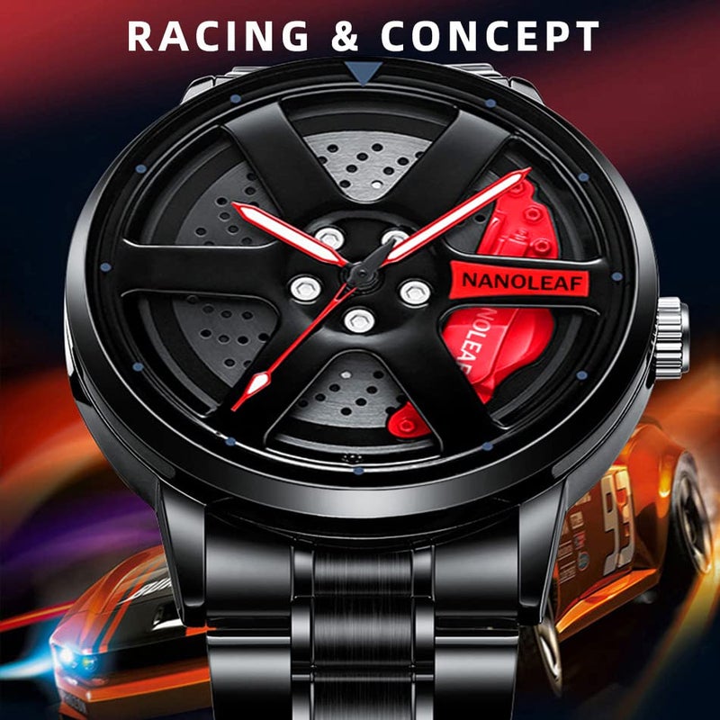 NANOLEAF Men's 3D Rotating Roulette Watch,Cool Quartz Movement Spinning Car Wheel Rim Hub Stainless Steel Luminous Pointer Waterproof Sport Casual Unique Super Wristwatch - Image 2