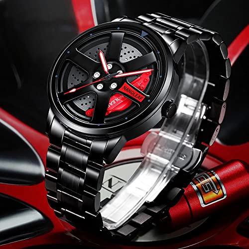 NANOLEAF Men's 3D Rotating Roulette Watch,Cool Quartz Movement Spinning Car Wheel Rim Hub Stainless Steel Luminous Pointer Waterproof Sport Casual Unique Super Wristwatch - Image 4