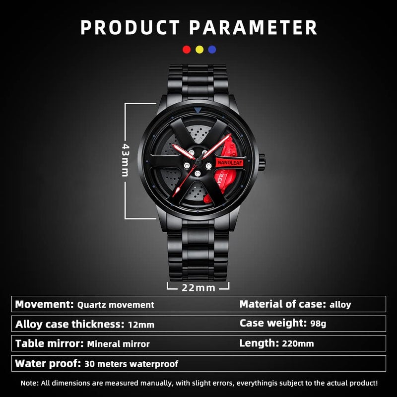 NANOLEAF Men's 3D Rotating Roulette Watch,Cool Quartz Movement Spinning Car Wheel Rim Hub Stainless Steel Luminous Pointer Waterproof Sport Casual Unique Super Wristwatch - Image 5