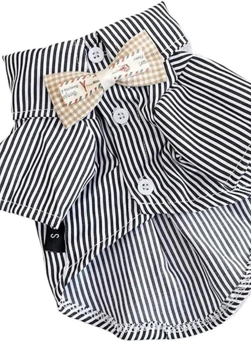 GGOOT Dog Jumper Pet Dogs Clothing Cat Clothes Bowknot Striped Shirts For Small Thin Summer Blue Fashion Pet Products Dog Jumpers(Black,S) - Image 1