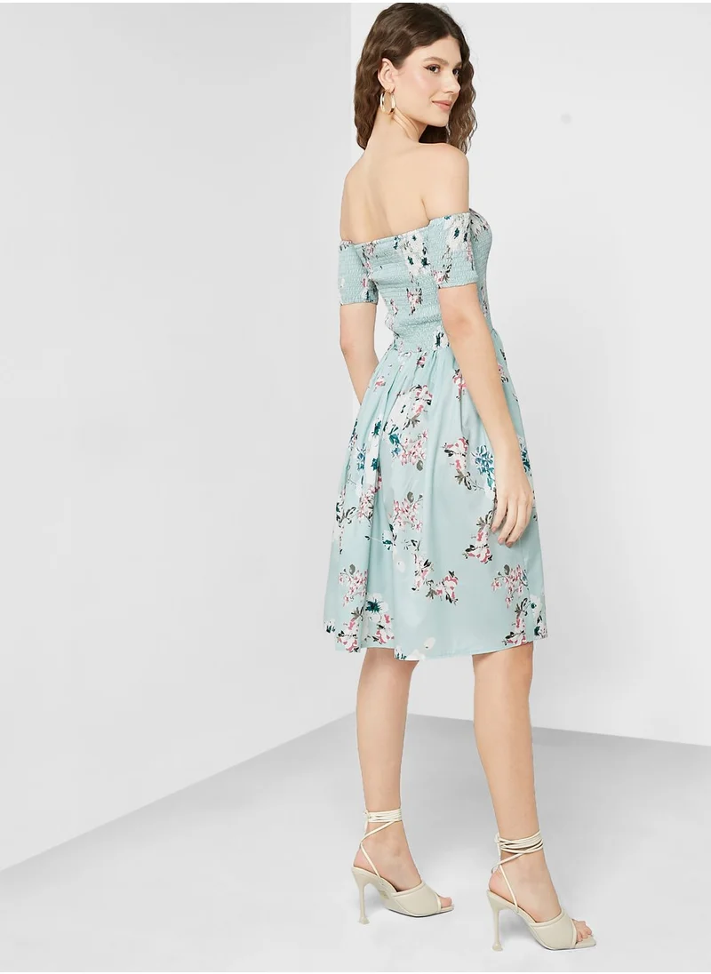 Ginger Off Shoulder Printed Dress