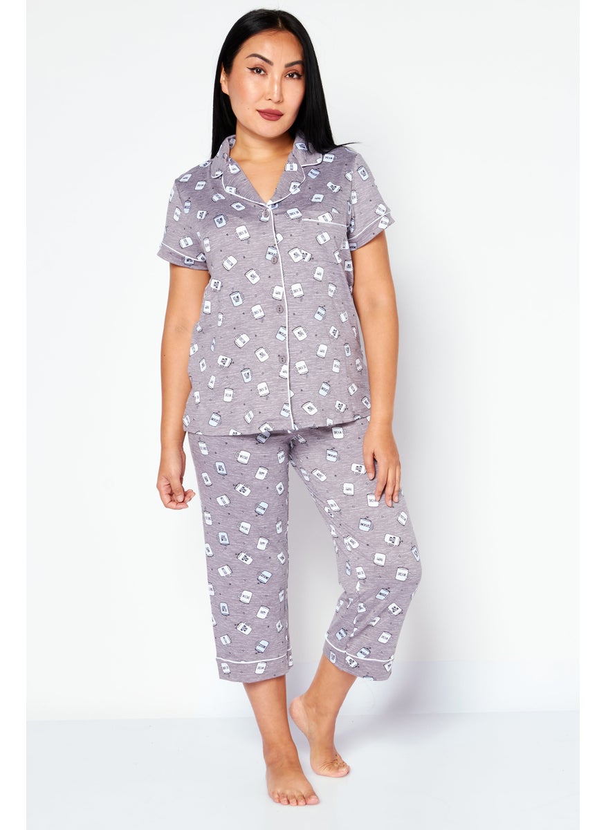 Women 2 Pieces All Over Print Top And Bottom Pajama Set, Grey - pzsku/Z78C08E9E3AB5CDC5BBD1Z/45/_/1724351152/9b05f531-784c-46b1-9381-d4e05bc982a3