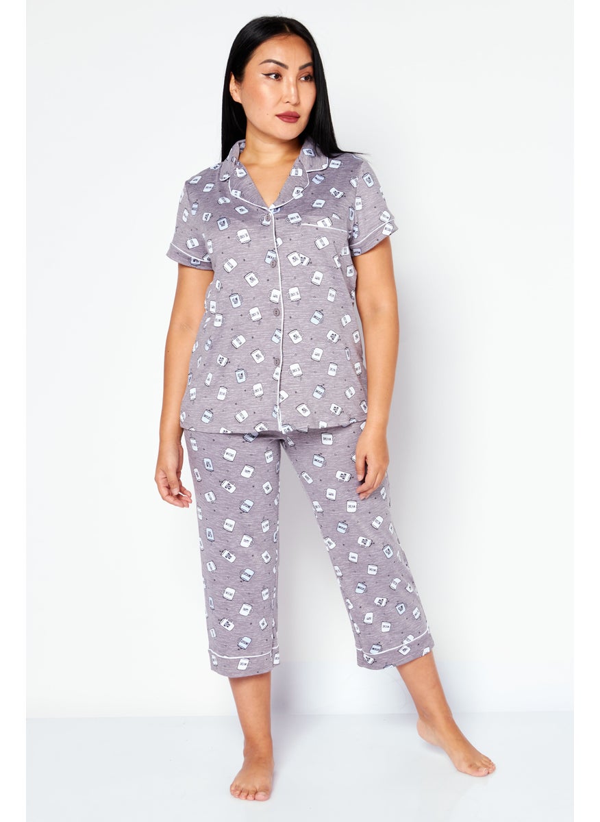 Women 2 Pieces All Over Print Top And Bottom Pajama Set, Grey - pzsku/Z78C08E9E3AB5CDC5BBD1Z/45/_/1724351155/6f0b8b3f-226b-4127-911b-0431a497f2b0