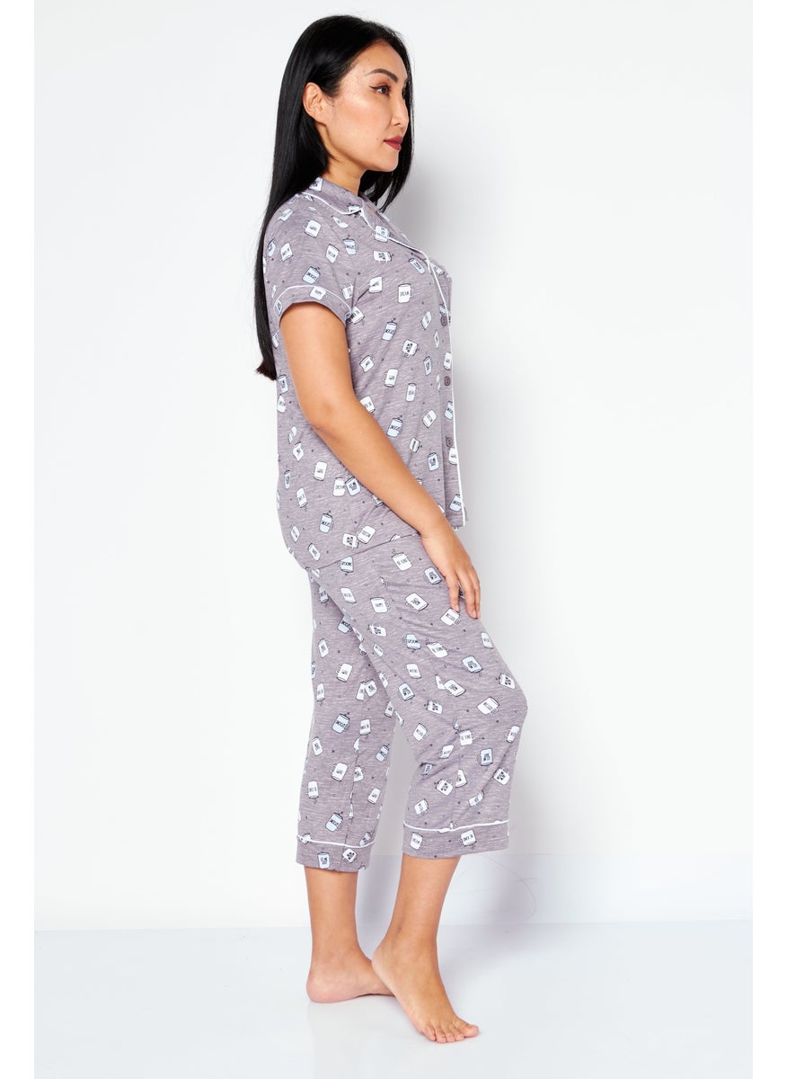 Women 2 Pieces All Over Print Top And Bottom Pajama Set, Grey - pzsku/Z78C08E9E3AB5CDC5BBD1Z/45/_/1724351156/4ca09094-bc30-4883-941f-9daf608a7afb