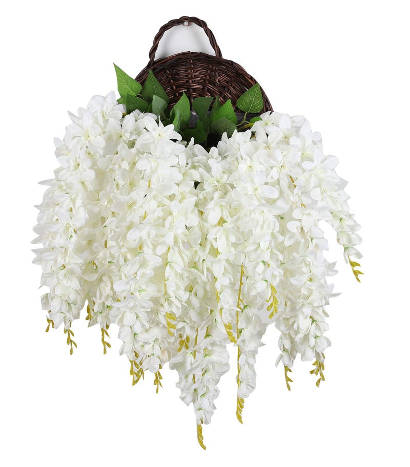Duovlo Silk Wisteria Flower Artificial 2.13 Feet Hanging Wisteria Vine Fake Flower Bush String Home Party Wedding Decoration,Pack of 4ï¼ˆWhiteï¼‰ - Image 3