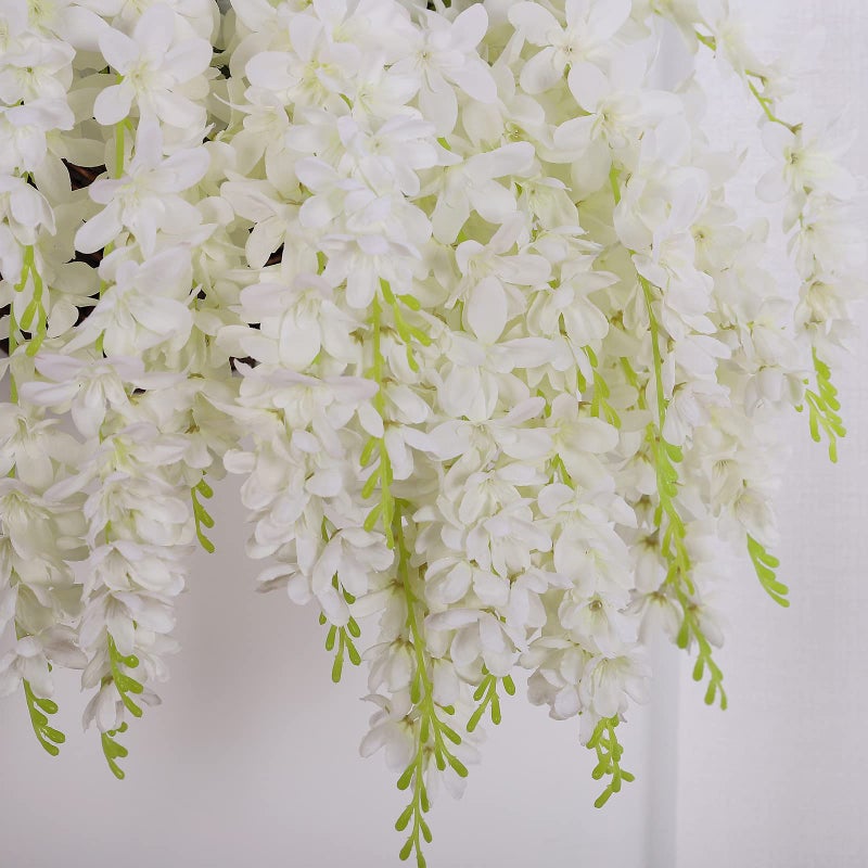Duovlo Silk Wisteria Flower Artificial 2.13 Feet Hanging Wisteria Vine Fake Flower Bush String Home Party Wedding Decoration,Pack of 4ï¼ˆWhiteï¼‰ - Image 4