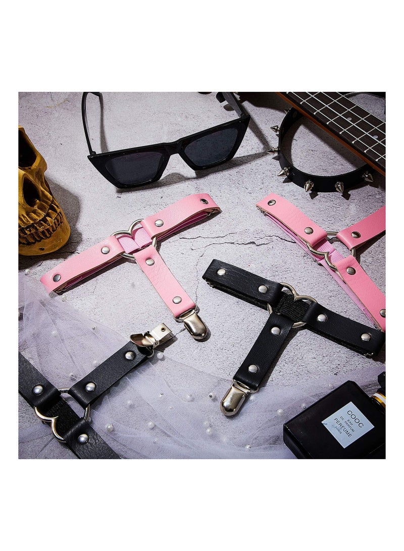 SOLARAE 4 قطع حزام ساق على شكل قلب، حزام غوتيك قابل للتعديل، مع مشابك مضادة للانزلاق للنساء والفتيات، حزام مرن للنساء والفتيات، حزام حلقة الفخذ المرن على شكل قلب - Image 1