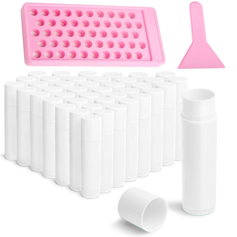 JuLand Lip Balm Tubes Kit with Tray and Scraper  50 Packs 55ml 316 Oz BPAFree Lip Balm Containers LeakFree Empty Lipstick Tubes for DIY Lip Balm Filling Making Kits