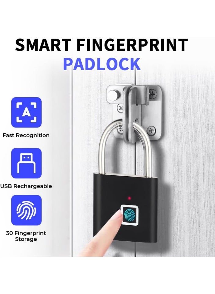 Relex Fingerprint Padlock, Smart Pad Lock Small Portable Padlock with USB Charging, Waterproof Locker Lock, Rust-Proof Fingerprint Lock for Locker, Luggage, Gym, Suitcas, School, Bike (Black) - Image 2