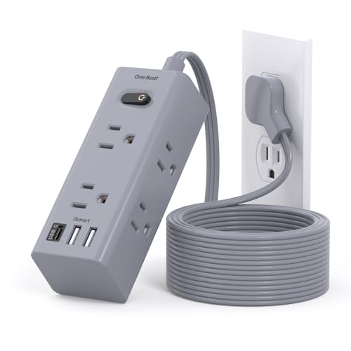 One Beat 10Ft Extension Cord with Multiple Outlets, Flat Plug Power Strip Surge Protector with 10 Ft Long Cord, 6 Outlet 3 USB Ports (1 USB C), Multi Outlet Wall Plug for Travel, Dorm Room Essentials-Grey - Image 1