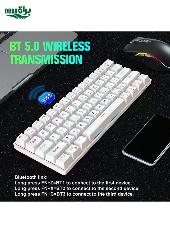 BURAQ - HXSJ L800 61 Keys Bluetooth 5.0 / 2.4G Wireless / Type-C Wired Three Modes Blue Shaft Mechanical Keyboard(White) - Image 1