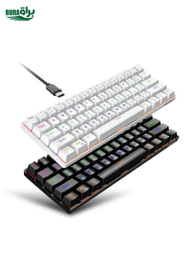 BURAQ - HXSJ L800 61 Keys Bluetooth 5.0 / 2.4G Wireless / Type-C Wired Three Modes Blue Shaft Mechanical Keyboard(White) - Image 1