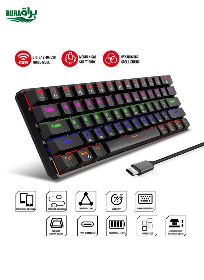 BURAQ - HXSJ L800 61 Keys Bluetooth 5.0 / 2.4G Wireless / Type-C Wired Three Modes Blue Shaft Mechanical Keyboard(White) - Image 1