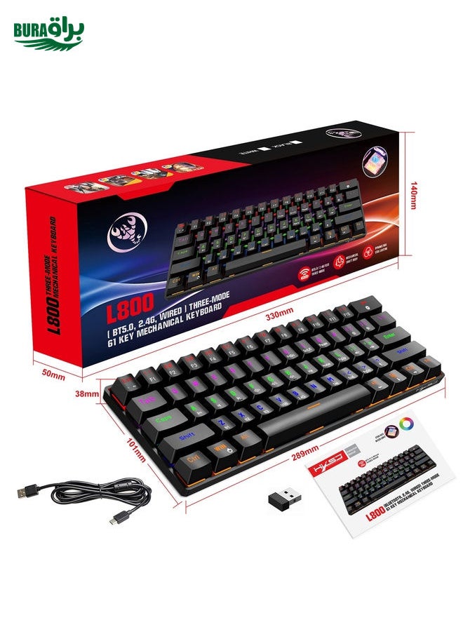 BURAQ - HXSJ L800 61 Keys Bluetooth 5.0 / 2.4G Wireless / Type-C Wired Three Modes Blue Shaft Mechanical Keyboard(White) - Image 1