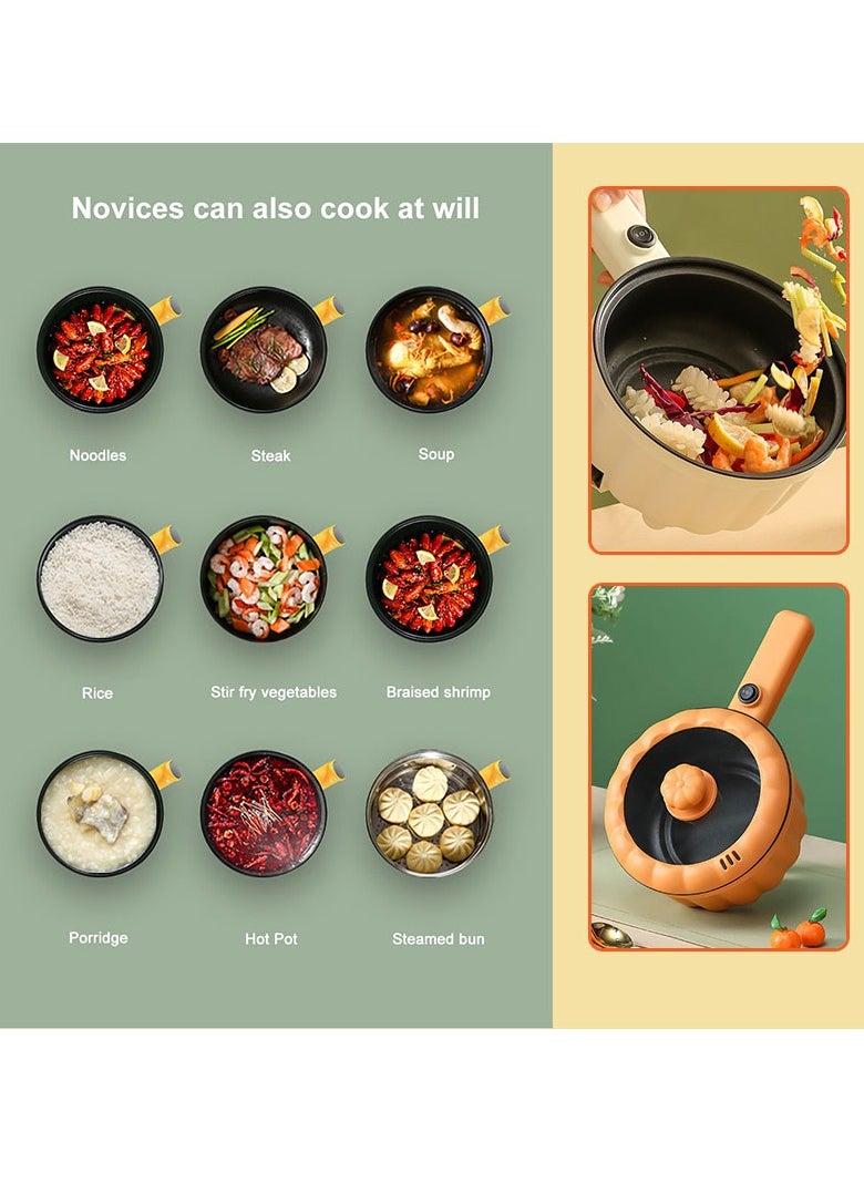 Hihonor Electric Multicooker, Small Electric Stove, 2 L, Electric Non-Stick Cooker, Portable Electric Travel Hot Pot, With Steam, For Steak, Soup, Eggs, Noodles (Orange)  - Image 2