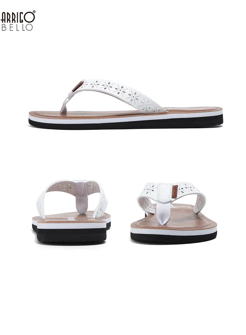 ARRIGO BELLO white Women's Comfort Leather Thong Sandals Stylish Cut-Out Flip Flops Quick Dry Summer Beach Slippers for Women | Best Price UAE