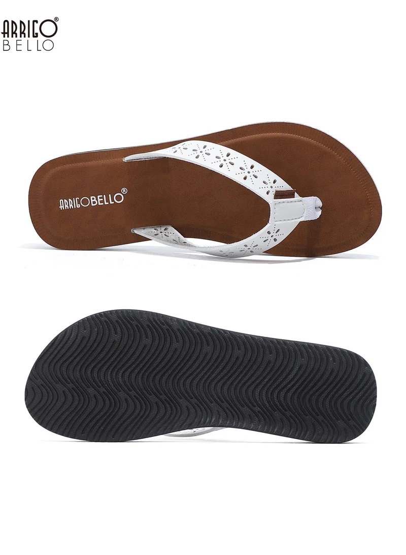 ARRIGO BELLO white Women's Comfort Leather Thong Sandals Stylish Cut-Out Flip Flops Quick Dry Summer Beach Slippers for Women | Best Price UAE