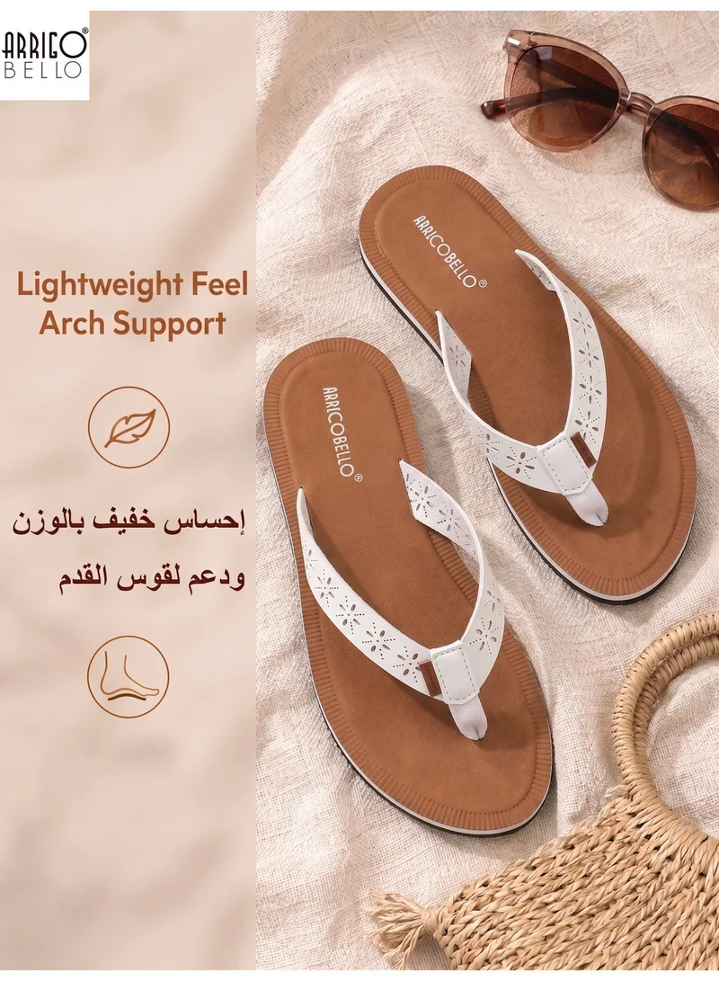 ARRIGO BELLO white Women's Comfort Leather Thong Sandals Stylish Cut-Out Flip Flops Quick Dry Summer Beach Slippers for Women | Best Price UAE