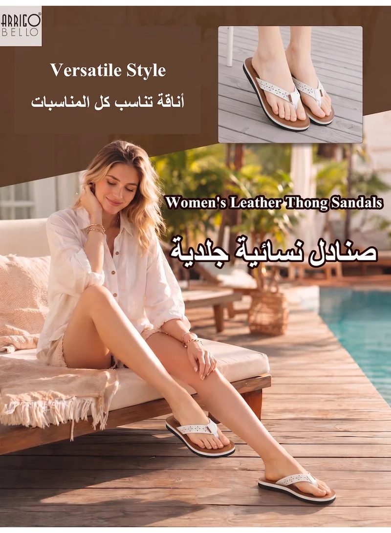 ARRIGO BELLO white Women's Comfort Leather Thong Sandals Stylish Cut-Out Flip Flops Quick Dry Summer Beach Slippers for Women | Best Price UAE