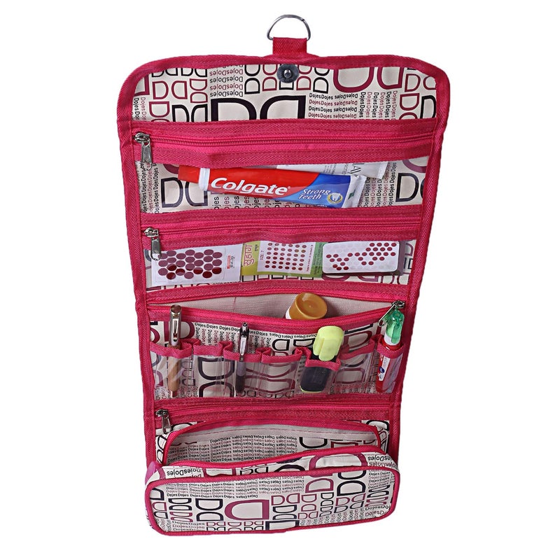 Kuber Industries Rexine 1 Piece Foldable Wall Hanging Travel Cosmetic Make up Organiser Kit (Pink) -CTKTC6237 - Image 2