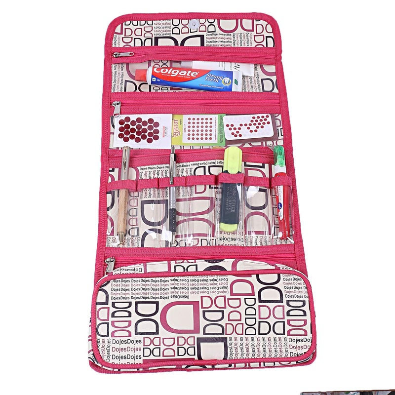 Kuber Industries Rexine 1 Piece Foldable Wall Hanging Travel Cosmetic Make up Organiser Kit (Pink) -CTKTC6237 - Image 4