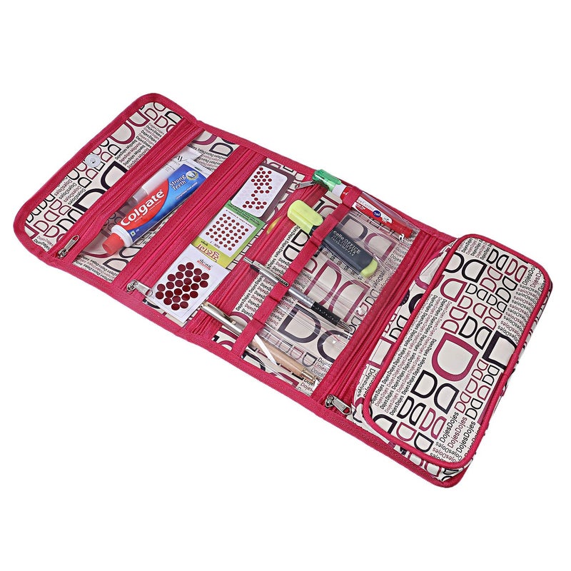 Kuber Industries Rexine 1 Piece Foldable Wall Hanging Travel Cosmetic Make up Organiser Kit (Pink) -CTKTC6237 - Image 3