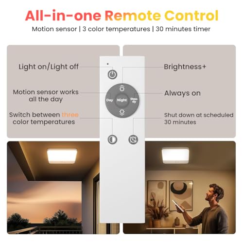 ELEPHANTBOAT® 7.3in Magnetic Wall Lamp Ceiling Light with 3-Color LED, Smart Motion Sensor with Remote Control, USB Rechargeable 4000mAh Battery, Ceiling Light for Bedroom, Cabinets, Hallway - Image 5