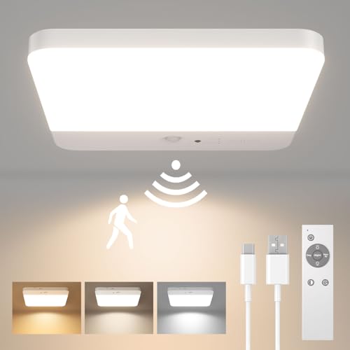 ELEPHANTBOAT® 7.3in Magnetic Wall Lamp Ceiling Light with 3-Color LED, Smart Motion Sensor with Remote Control, USB Rechargeable 4000mAh Battery, Ceiling Light for Bedroom, Cabinets, Hallway - Image 1