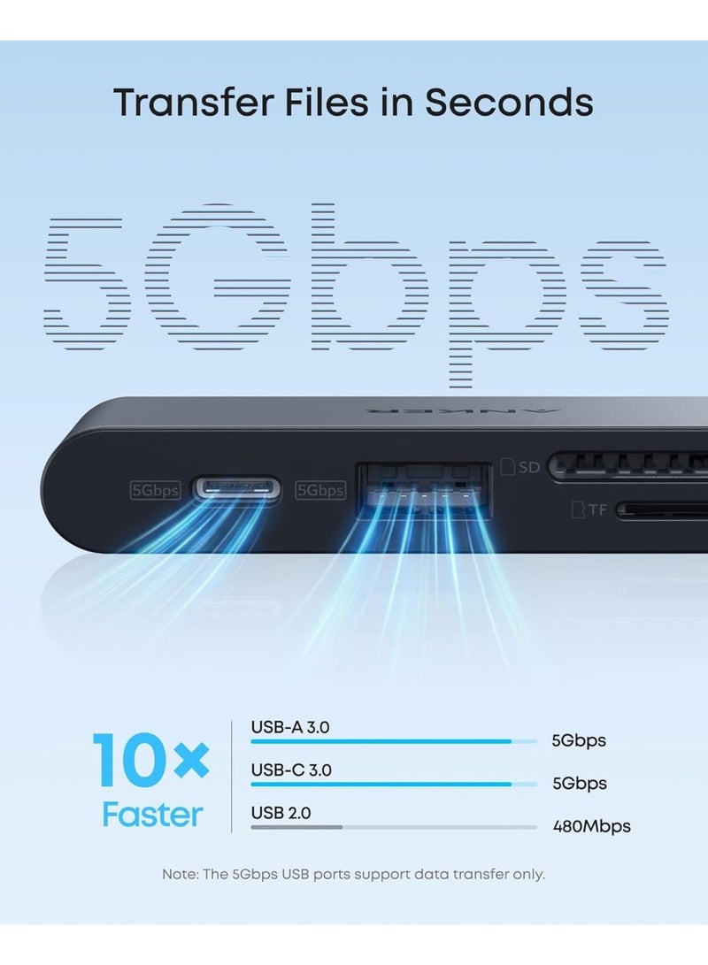 Anker Nano USB C Hub, 6-in-1 Compact USB-C Hub with 85W PD Charging (Charger Not Included), 4K@60Hz HDMI, 10Gbps USB-C, 5Gbps USB-A, SD/TF Card Readers, for MacBook, Lenovo, HP, and More black - Image 2