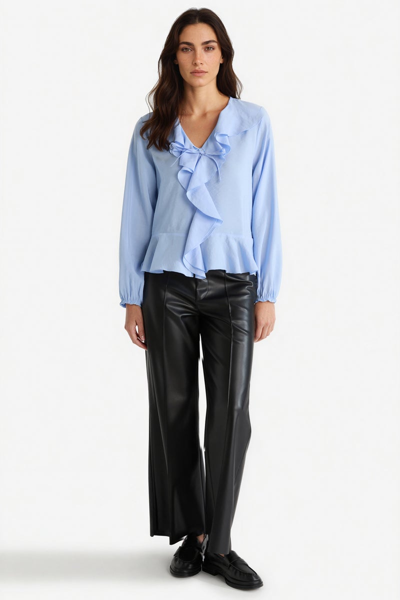 DeFacto Blue Woman Regular Fit V-Neck Long Sleeve Blouse Casual - Image 2