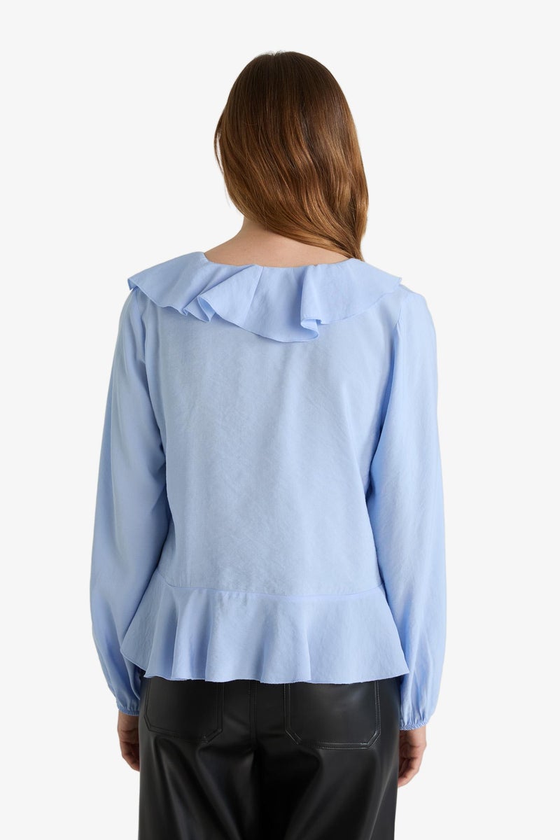 DeFacto Blue Woman Regular Fit V-Neck Long Sleeve Blouse Casual - Image 5