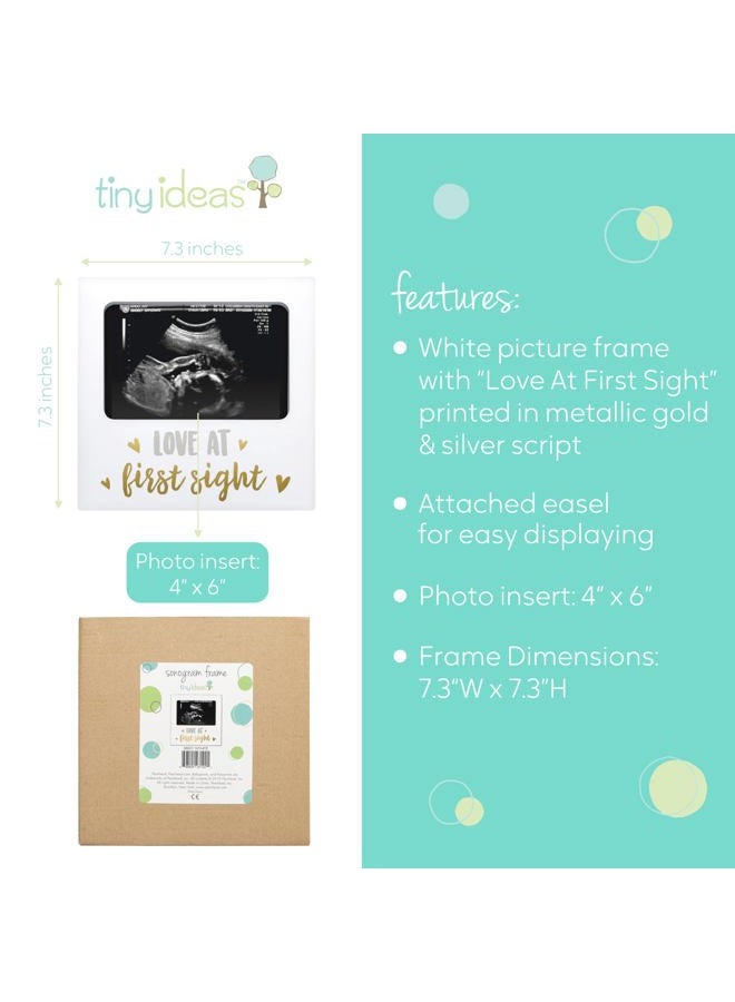 Tiny Ideas Love at First Sight Sonogram Picture Frame, Pregnancy Keepsake Photo Frame, Ultrasound Keepsake, Gender-Neutral Baby Nursery Décor, 4" x 6" Photo Insert, Gold Silver And White - Image 4
