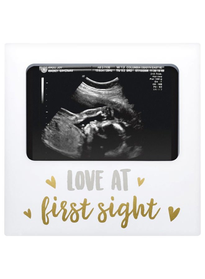 Tiny Ideas Love at First Sight Sonogram Picture Frame, Pregnancy Keepsake Photo Frame, Ultrasound Keepsake, Gender-Neutral Baby Nursery Décor, 4" x 6" Photo Insert, Gold Silver And White - Image 1