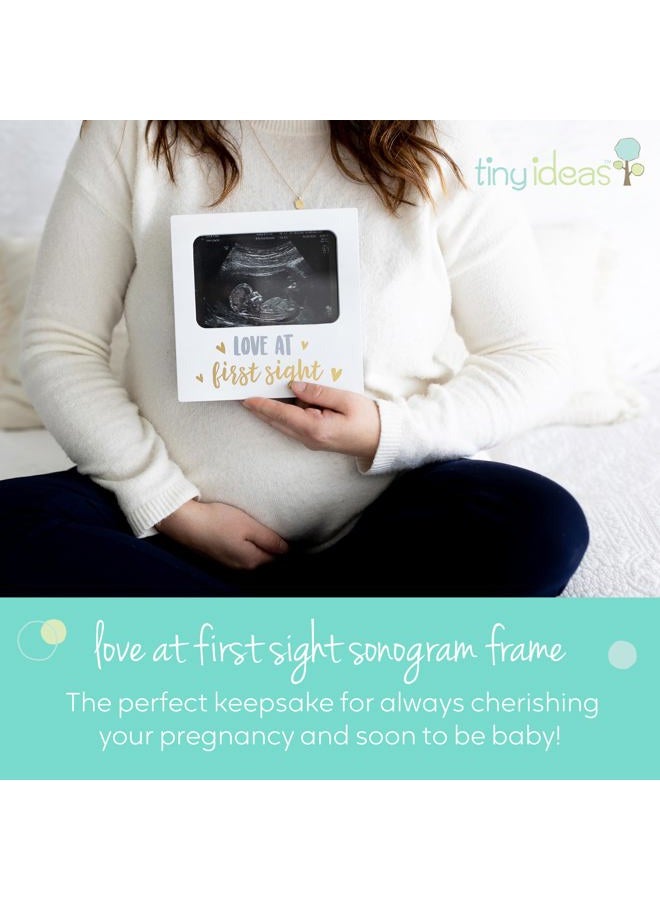 Tiny Ideas Love at First Sight Sonogram Picture Frame, Pregnancy Keepsake Photo Frame, Ultrasound Keepsake, Gender-Neutral Baby Nursery Décor, 4" x 6" Photo Insert, Gold Silver And White - Image 2