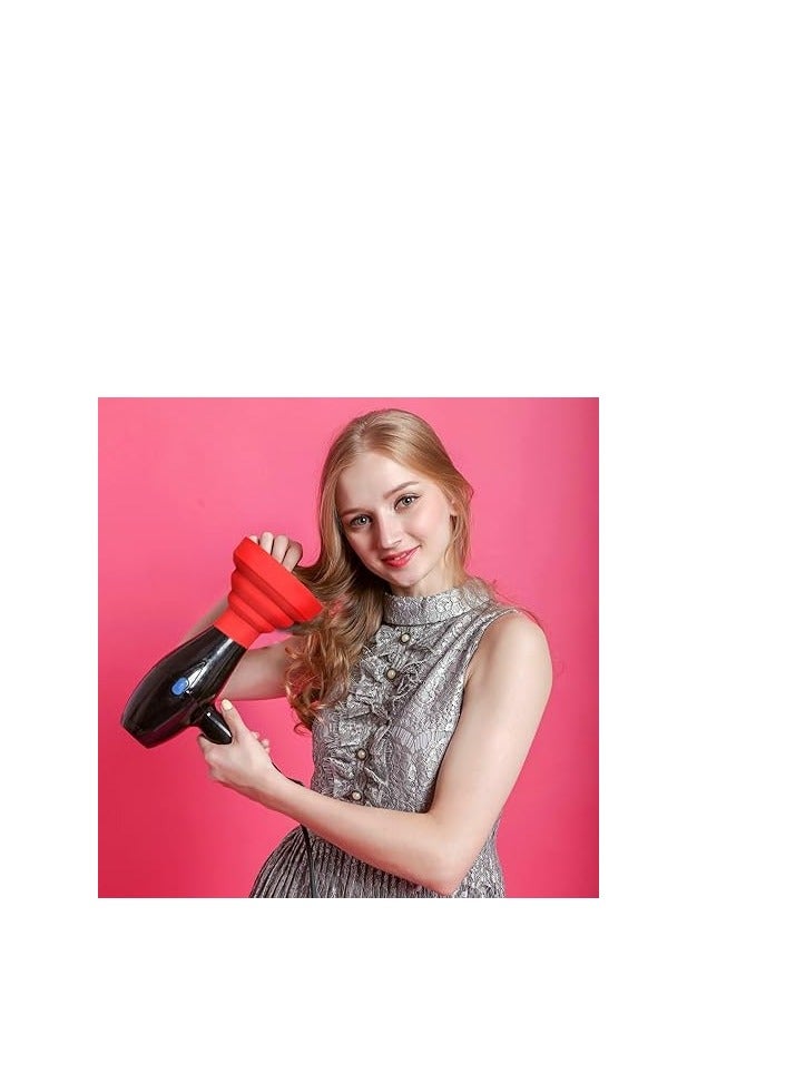 Universal hair diffuser, Silicone Folding Hairdryer Diffuser - Dries Hair Rapidly and Softly Universal attachment fits almost all hair dryers, for curly or wavy hair styling (Red) - Image 1