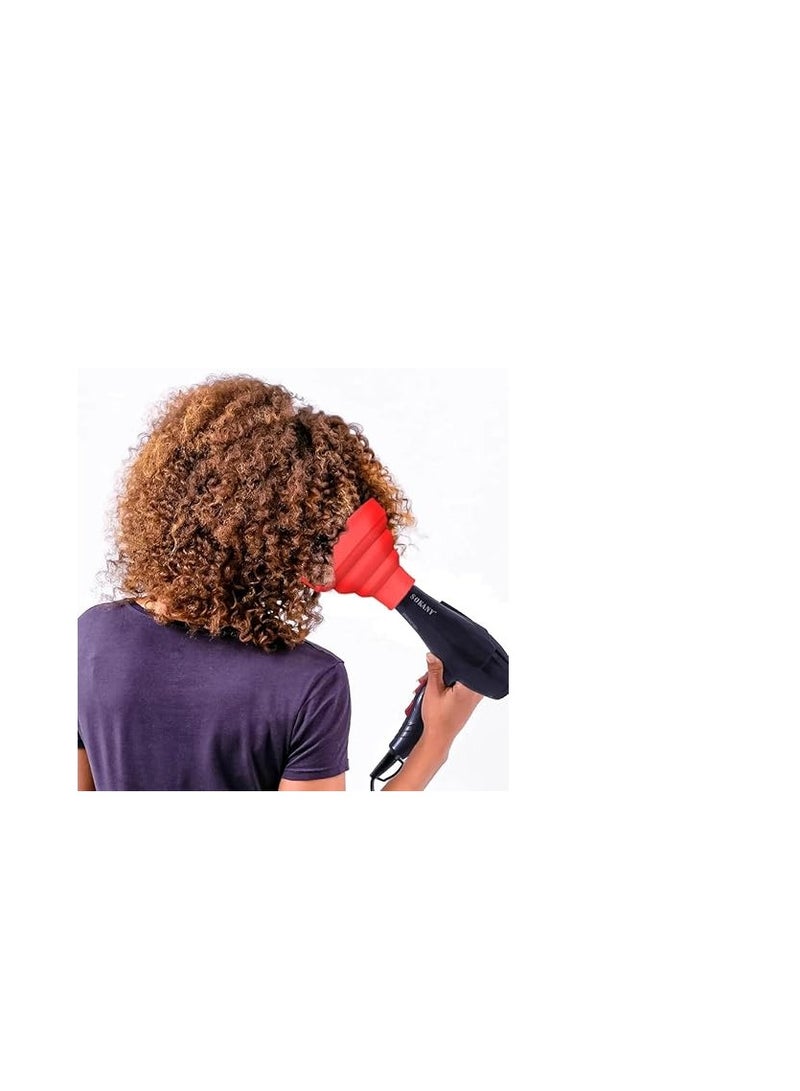 Universal hair diffuser, Silicone Folding Hairdryer Diffuser - Dries Hair Rapidly and Softly Universal attachment fits almost all hair dryers, for curly or wavy hair styling (Red) - Image 4