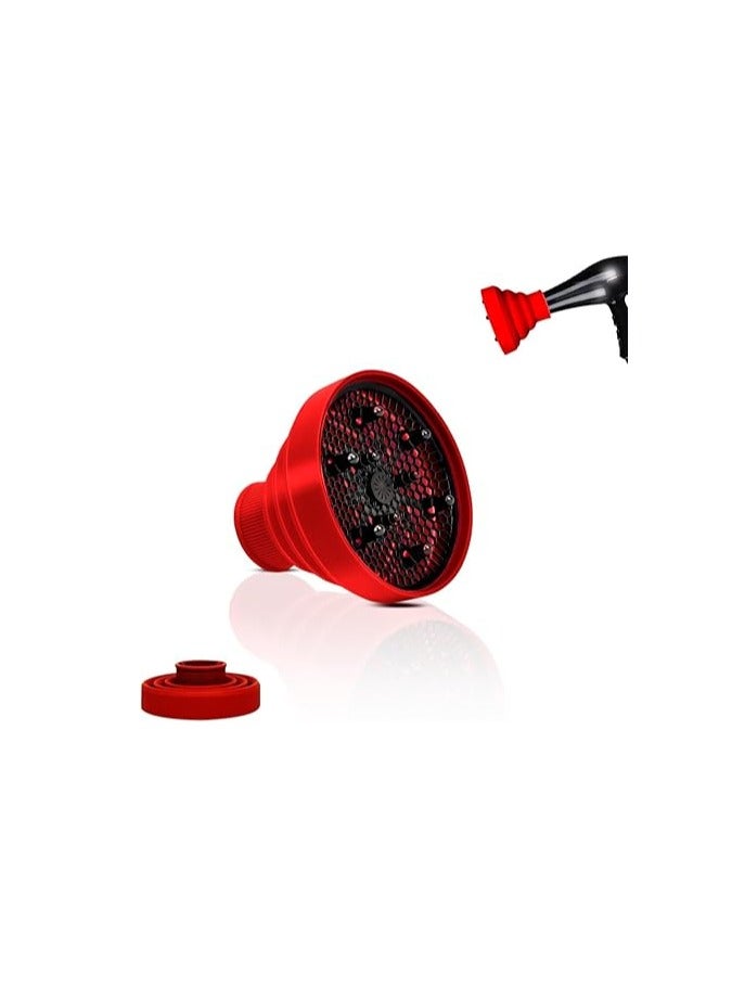 Universal hair diffuser, Silicone Folding Hairdryer Diffuser - Dries Hair Rapidly and Softly Universal attachment fits almost all hair dryers, for curly or wavy hair styling (Red) - Image 5