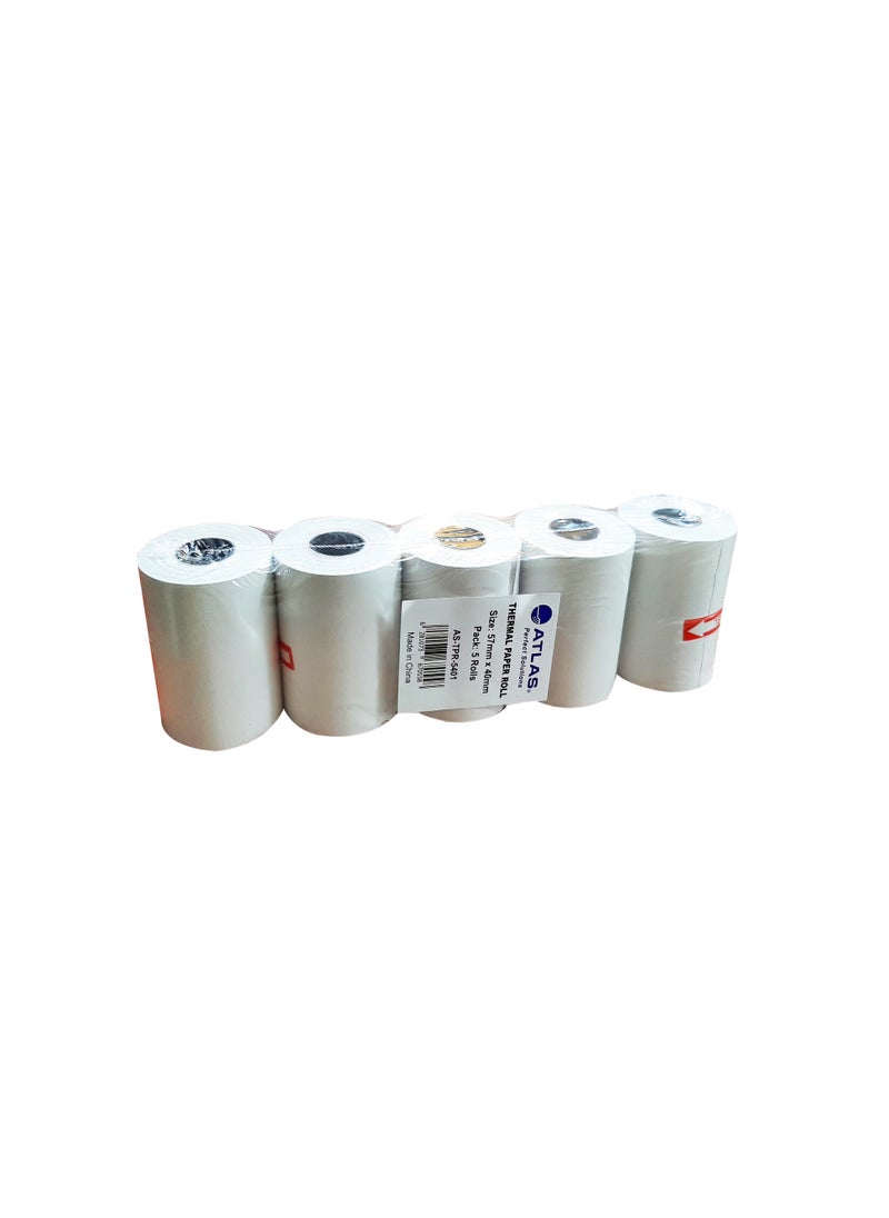 ATLAS Pack of 5 Thermal Paper Rolls, 57x40 Mm 