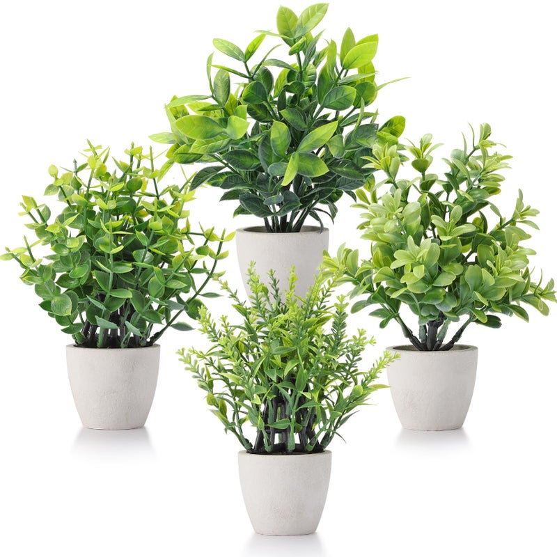 FAVOWREATH 4 Pack Fake Plants Ceramic Mini Artificial Greenery Potted Plants for Home Decor Office Decor Room Decor Farmhouse Decor Indoor Table Bathroom Decor - Image 1