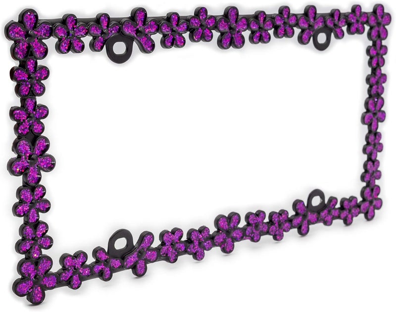 CRAFTHOME 3D Shining Daisy Wrenth License Plate Frame from Pure Zinc Alloy Metal Perfect Plate Holder,Matt Black with Purple Glitter - Image 3