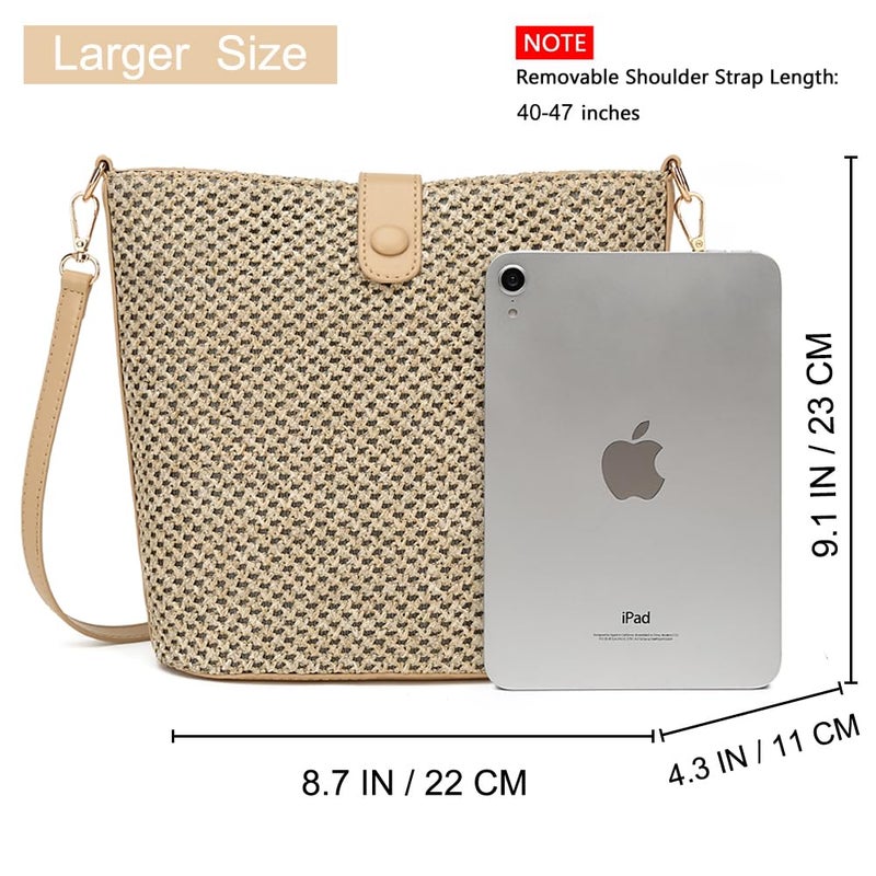 ALARION Straw Crossbody Bags for Women Summer Woven Beach Bag Raffia Shoulder Bag Leather Straps Straw Clutch Purse Vacation - Image 5
