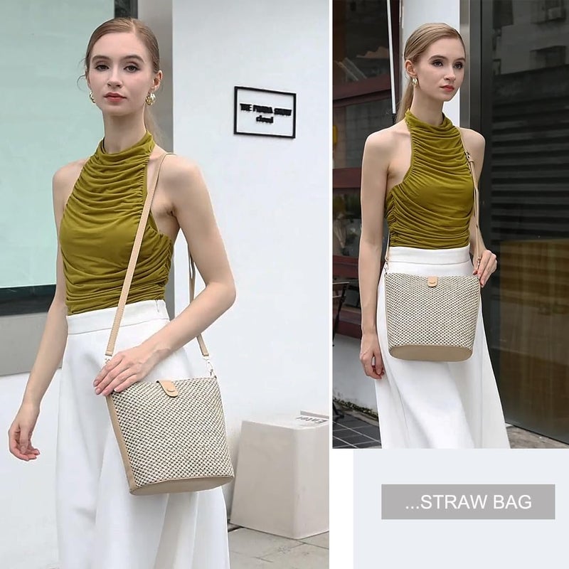ALARION Straw Crossbody Bags for Women Summer Woven Beach Bag Raffia Shoulder Bag Leather Straps Straw Clutch Purse Vacation - Image 2